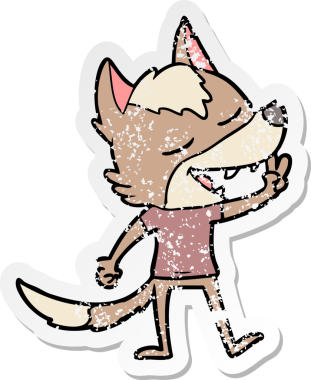 Bir insan tarafından çizilmiş barış işareti veren karikatür kurdunun sıkıntılı çıkartması.