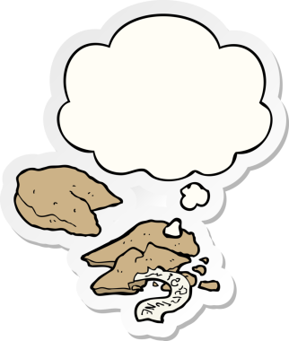 Düşünce baloncuklu çizgi film fal kurabiyeleri insan tarafından çizilmiş bir çıkartma.