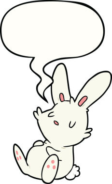 Bir insan tarafından çizilmiş konuşma baloncuğuyla uyuyan sevimli çizgi film tavşanı