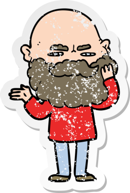 Bir insan tarafından çizilmiş sakallı bir çizgi film karakterinin sıkıntılı çıkartması.