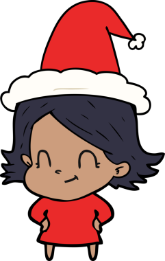 Bir insan tarafından çizilmiş Noel Baba şapkası giyen arkadaş canlısı bir kızın el çizimi.