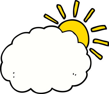 bir insan tarafından çizilmiş güneş ve bulut sembolü.