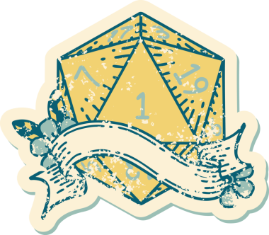 Retro Dövme Biçimi Doğal Bir d20 zar bir insan tarafından çizildi