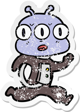 Bir insan tarafından çizilmiş üç gözlü bir karikatür çıkartması.