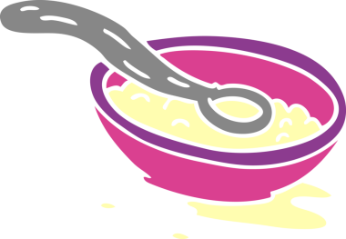 Bir insan tarafından çizilmiş mısır gevreği kasesinin el çizimi karikatürü.