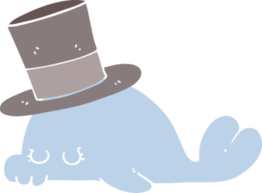 Bir insan tarafından çizilmiş şirin düz renkli karikatür yunusu.