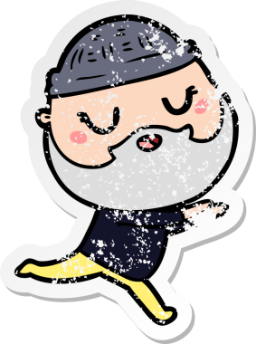 Bir insan tarafından çizilmiş sakallı bir çizgi film karakterinin sıkıntılı çıkartması.