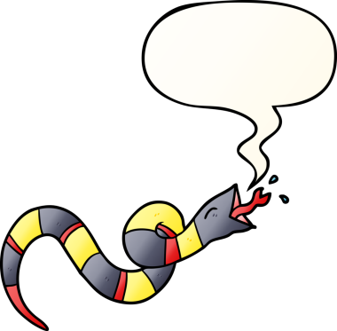 çizgi film tıslayan yılan konuşma baloncuğu ile bir insan tarafından çizilen düzgün eğimli stil