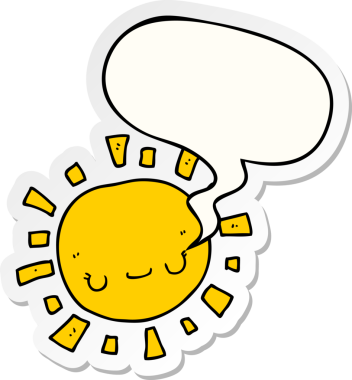 Bir insan tarafından çizilmiş balon çıkartmalı karikatür güneşi.