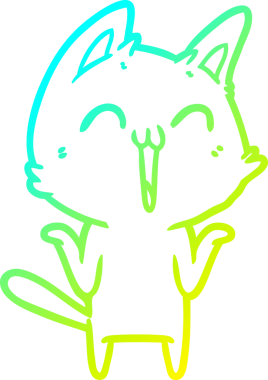 Bir insan tarafından çizilmiş mutlu çizgi film kedisinin soğuk gradyan çizgisi.