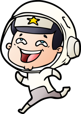 Bir insan tarafından çizilmiş gülen astronot çizgi filmi.