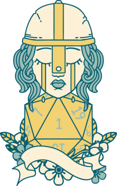 Retro Dövme Tarzı Ağlayan İnsan Dövüşçüsü Bir insan tarafından çizilmiş doğal bir D20 ruloyla