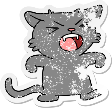 Bir insan tarafından çizilmiş cırtlak bir kedinin çizilmiş bir karikatürü.