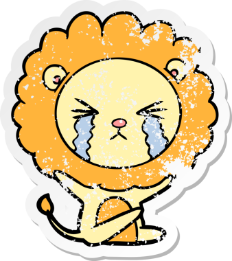 Bir insan tarafından çizilmiş ağlayan bir aslanın dertli çıkartması.