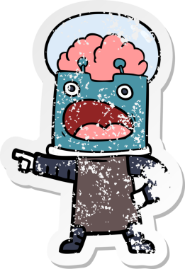 Bir insan tarafından çizilmiş karikatür robotunun sıkıntılı çıkartması.