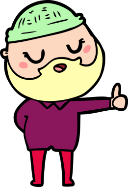 Bir insan tarafından çizilmiş sakallı bir çizgi film adamı.