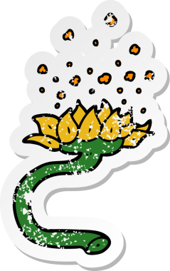 Bir insan tarafından çizilen polenleri serbest bırakan karikatür çiçeğinin sıkıntılı çıkartması.