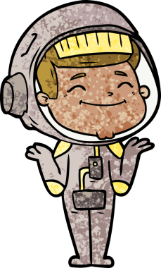 Bir insan tarafından çizilmiş mutlu astronot çizgi filmi.