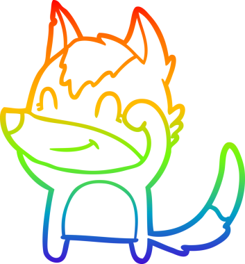 Gökkuşağı gradyan çizgisi. Bir insan tarafından çizilmiş dost bir kurt çizgi filmi.