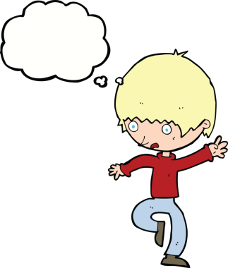 Bir insan tarafından çizilmiş düşünce baloncuğuyla panikleyen bir adam.