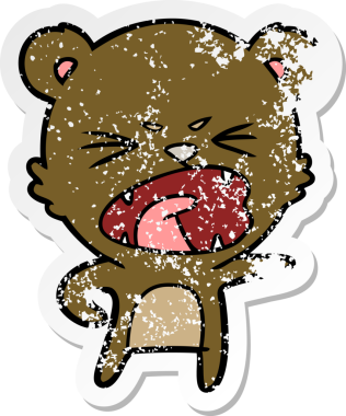 Bir insan tarafından çizilmiş kızgın çizgi film ayısının sıkıntılı çıkartması.