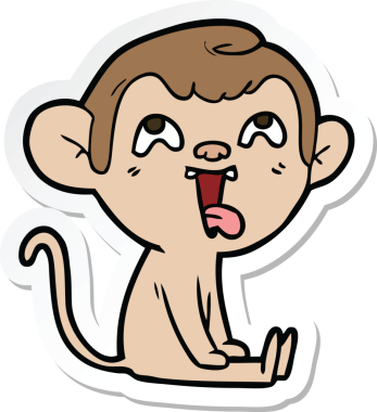 Bir insan tarafından çizilmiş çılgın bir maymun çıkartması.