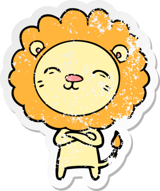 Bir insan tarafından çizilmiş karikatür aslanının sıkıntılı çıkartması.