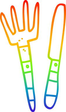 Bir insan tarafından çizilmiş karikatür bıçağı ve çatal çizimi.