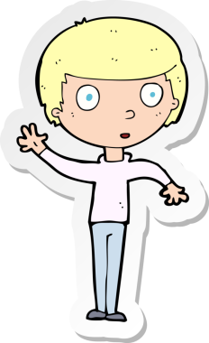 Bir insan tarafından çizilmiş, el sallayan bir çocuğun çıkartması.