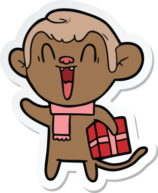 Bir insan tarafından çizilmiş gülen maymun çıkartması.