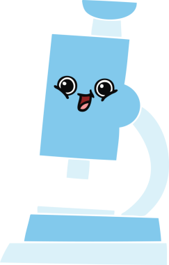 Bir insan tarafından çizilmiş bir mikroskobun düz renkli retro karikatürü