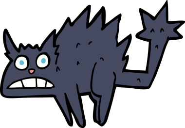 Bir insan tarafından çizilmiş korkmuş kara kedi çizgi filmi.