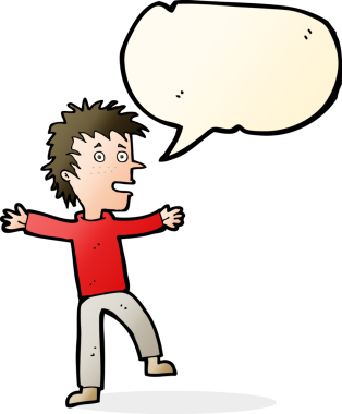 Bir insan tarafından çizilmiş konuşma balonlu mutlu adam çizgi filmi.