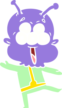 Bir insan tarafından çizilmiş mutlu düz renk çizgi film uzaylı dansı.