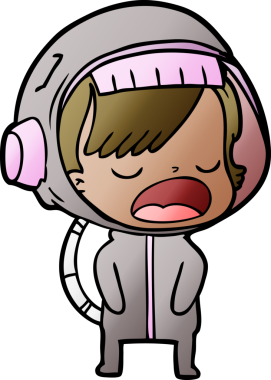 Karikatür astronot kadın bir insan tarafından çizilmiş.