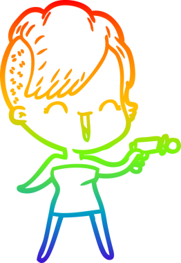 Gökkuşağı gradyan çizgi çizimi Bir insan tarafından çizilmiş mutlu hippi kız