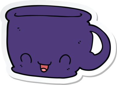 Bir insan tarafından çizilmiş bir fincan kahvenin çıkartması.