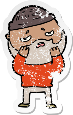 Bir insan tarafından çizilmiş sakallı endişeli bir karikatür çıkartması.