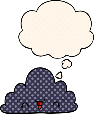 Bir insan tarafından çizilmiş çizgi roman tarzında düşünce baloncuğu olan şirin bir çizgi film bulutu.
