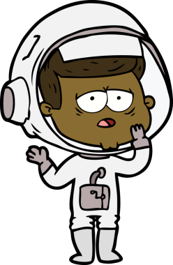 Bir insan tarafından çizilmiş yorgun astronot çizgi filmi.