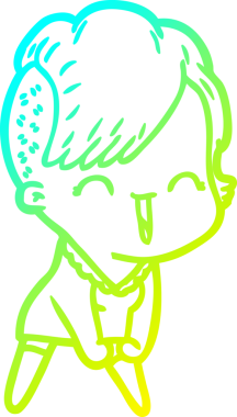 Bir insan tarafından çizilmiş, mutlu bir hipster kız çizgi filmi.