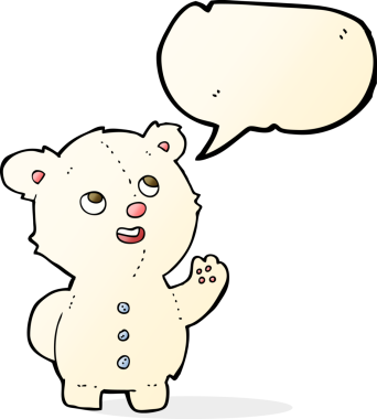 Bir insan tarafından çizilmiş konuşma balonlu şirin kutup ayısı yavrusu.