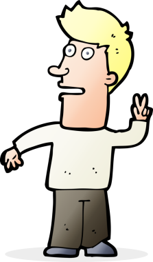 Çizgi filmci bir insan tarafından çizilmiş barış işareti yapıyor.