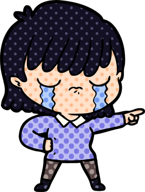 Bir insan tarafından çizilmiş ağlayan çizgi film kadını.