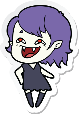 Bir insan tarafından çizilmiş, gülen vampir bir kızın çıkartması.