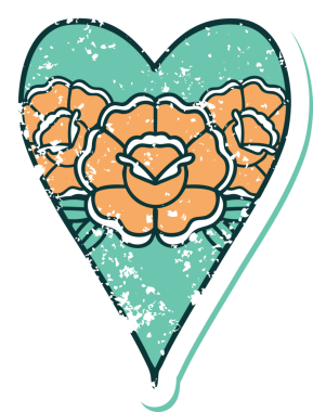 Bir insan tarafından çizilmiş kalp ve çiçeklerin sembolik depresif dövme şekli