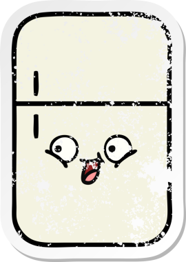 Bir insan tarafından çizilmiş şirin bir buzdolabının sıkıntılı çıkartması.