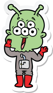 Bir insan tarafından çizilmiş mutlu bir uzaylı çizgi filminin çıkartması.