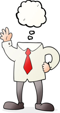 Bir insan tarafından çizilmiş serbest çizim balon karikatür başsız iş adamı