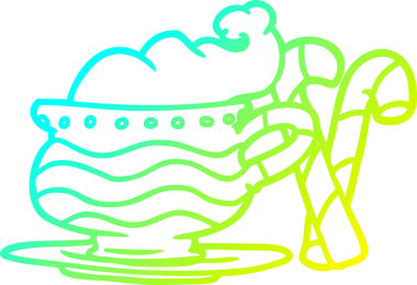 Bir insan tarafından çizilmiş şeker kamışlı bir Noel kakaosunun soğuk gradyan çizimi